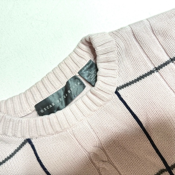 Oscar de la Renta Vintage Light Pink Grid Sweater Size Large - Picture 5 of 7